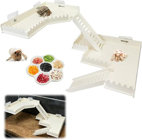 Hermit Crab Climbing Platform L-Shaped & M-Shaped Hermit Crab Climbing Toys with Ladder and Food Dish Habitat Tank Accessories for Reptiles Hamsters Geckos Small Lizards (White) in Kuwait