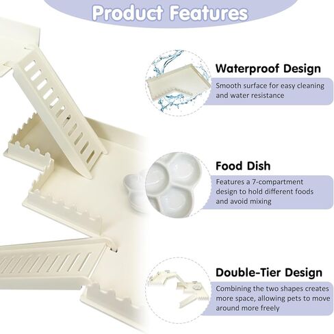 Hermit Crab Climbing Platform L-Shaped & M-Shaped Hermit Crab Climbing Toys with Ladder and Food Dish Habitat Tank Accessories for Reptiles Hamsters Geckos Small Lizards (White) in Kuwait