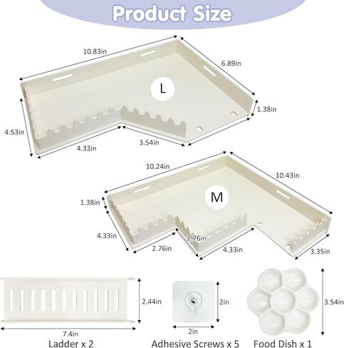 Hermit Crab Climbing Platform L-Shaped & M-Shaped Hermit Crab Climbing Toys with Ladder and Food Dish Habitat Tank Accessories for Reptiles Hamsters Geckos Small Lizards (White) in Kuwait
