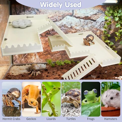 Hermit Crab Climbing Platform L-Shaped & M-Shaped Hermit Crab Climbing Toys with Ladder and Food Dish Habitat Tank Accessories for Reptiles Hamsters Geckos Small Lizards (White) in Kuwait