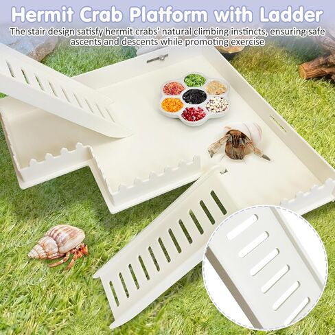 Hermit Crab Climbing Platform L-Shaped & M-Shaped Hermit Crab Climbing Toys with Ladder and Food Dish Habitat Tank Accessories for Reptiles Hamsters Geckos Small Lizards (White) in Kuwait