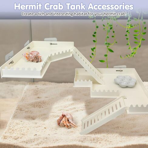 Hermit Crab Climbing Platform L-Shaped & M-Shaped Hermit Crab Climbing Toys with Ladder and Food Dish Habitat Tank Accessories for Reptiles Hamsters Geckos Small Lizards (White) in Kuwait