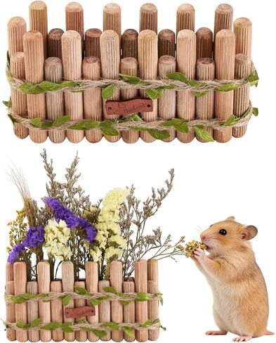 Natural Wood Hamster Spray Holder, Hamster Flower Forage Holder, Small Animal Herbs Spray Foraging Stander Decor, Hamsters Cage Habitat Decor Accessories for Guinea Pig, Gerbils in Kuwait