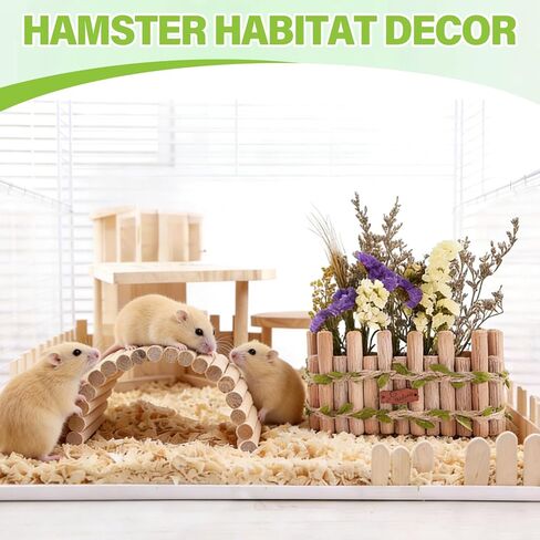 Natural Wood Hamster Spray Holder, Hamster Flower Forage Holder, Small Animal Herbs Spray Foraging Stander Decor, Hamsters Cage Habitat Decor Accessories for Guinea Pig, Gerbils in Kuwait