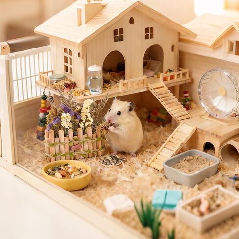 Natural Wood Hamster Spray Holder, Hamster Flower Forage Holder, Small Animal Herbs Spray Foraging Stander Decor, Hamsters Cage Habitat Decor Accessories for Guinea Pig, Gerbils in Kuwait