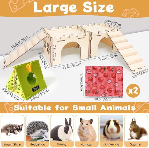 2PCS Guinea Pig Hideout,Large Wooden Guinea Pigs House with Stairs and Mats,Detachable Guinea Pig Castle Hide for Small Animals Hamster Chinchilla Ferret Habitats Accessories in Saudi Arabia