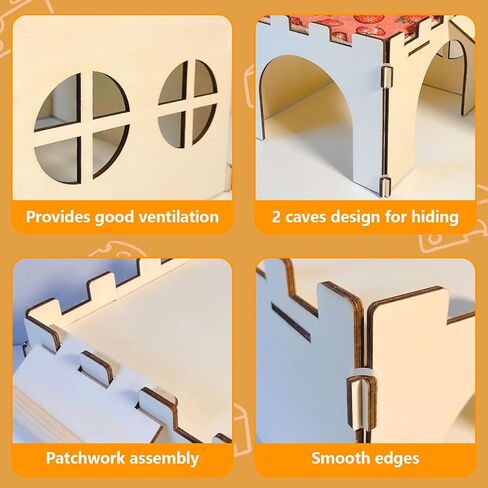 2PCS Guinea Pig Hideout,Large Wooden Guinea Pigs House with Stairs and Mats,Detachable Guinea Pig Castle Hide for Small Animals Hamster Chinchilla Ferret Habitats Accessories in Saudi Arabia