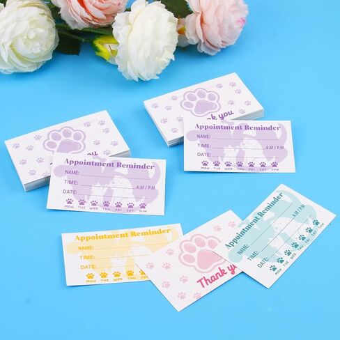 Pet Grooming Appointment Reminder Card,240Pcs Paw Prints Appointment Business Cards Groomings Report Card for Pet Care Dog Spa Client Reminder Vet Office in Kuwait