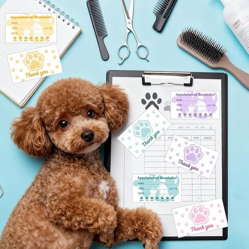Pet Grooming Appointment Reminder Card,240Pcs Paw Prints Appointment Business Cards Groomings Report Card for Pet Care Dog Spa Client Reminder Vet Office in Kuwait