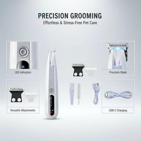Cat Shaver, Low Noise Pet Trimmer with Led Light, Dual-Speed Design, USB Charging, with Cleaning Brush and Oil in Kuwait