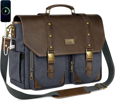 MATEIN Vintage Messenger Bag with USB Port & RFID Pocket, 15.6 inch Laptop Bag Large Canvas PU Leather Men Briefcase, Water Resistant Computer Shoulder Satchel Crossbody for Work Commuting College in Saudi Arabia