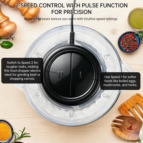 محضرة طعام كهربائية ومفرمة خضروات، وعاء زجاجي سعة 2 لتر، خلاط طعام صغير للحوم والخضروات والمكسرات، مع سرعتين وتحكم في النبض لسهولة التنظيف، أداة مطبخ مدمجة in Kuwait