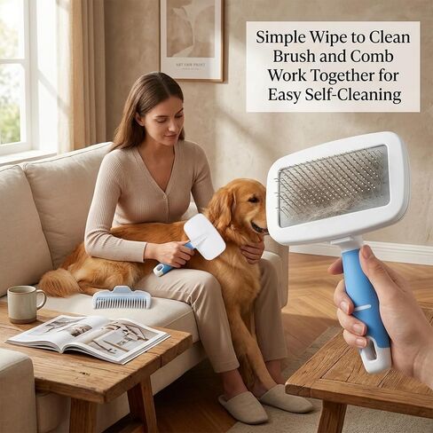 Dog Brush for French Bulldog, French Bulldog Brush for Shedding, Skin Friendly Frenches Bulldogs Brushes for Grooming, Slicker Brushes for Dogs and Cats, Effectively, Blue in Kuwait