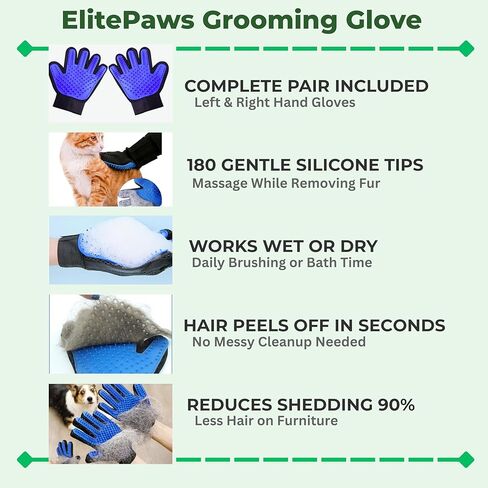 قفازات العناية بالحيوانات الأليفة من ElitePaws للكلاب والقطط - زوج من اليسار واليمين، قفاز من السيليكون مع شبكة خلفية قابلة للتنفس، لجميع السلالات، للاستحمام والاستخدام الجاف in Kuwait