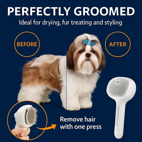Renu Dog Brush, Renu FreshFur Dog Shower Brush + Bathing Solution, 3 in 1 Self Cleaning Steamy Pet Brushes, Dog Grooming Tool for Long & Short Hair, Removes Loose Hair Reduces Shedding (White) in Kuwait