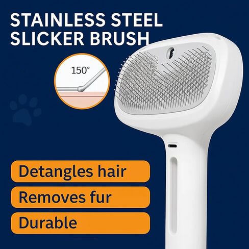 Renu Dog Brush, Renu FreshFur Dog Shower Brush + Bathing Solution, 3 in 1 Self Cleaning Steamy Pet Brushes, Dog Grooming Tool for Long & Short Hair, Removes Loose Hair Reduces Shedding (White) in Kuwait