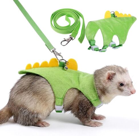 Ferret Harness and Leash Set, Dinosaur Shaped Rabbit Harness and Leash Set with Safe Bell, Adjustable Ferret Vest Harness for Baby Rabbit Guinea Pig Teacup Chihuahua Mouse Small Pet(Green) in Kuwait