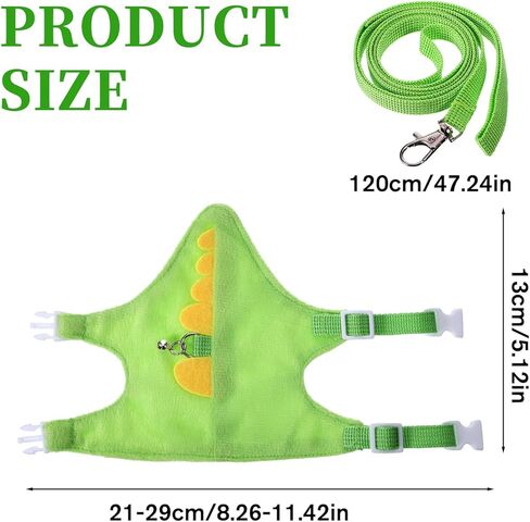 Ferret Harness and Leash Set, Dinosaur Shaped Rabbit Harness and Leash Set with Safe Bell, Adjustable Ferret Vest Harness for Baby Rabbit Guinea Pig Teacup Chihuahua Mouse Small Pet(Green) in Kuwait