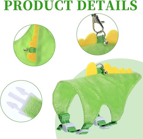 Ferret Harness and Leash Set, Dinosaur Shaped Rabbit Harness and Leash Set with Safe Bell, Adjustable Ferret Vest Harness for Baby Rabbit Guinea Pig Teacup Chihuahua Mouse Small Pet(Green) in Kuwait