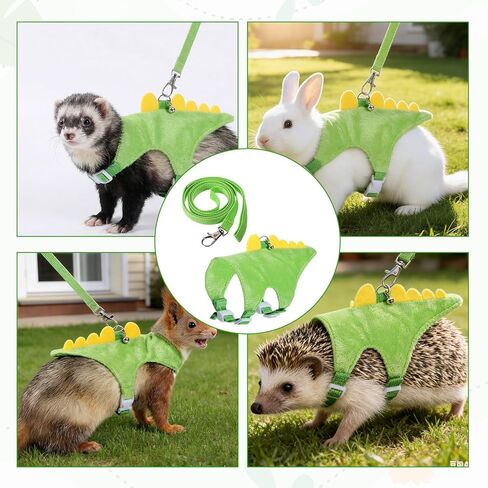 Ferret Harness and Leash Set, Dinosaur Shaped Rabbit Harness and Leash Set with Safe Bell, Adjustable Ferret Vest Harness for Baby Rabbit Guinea Pig Teacup Chihuahua Mouse Small Pet(Green) in Kuwait
