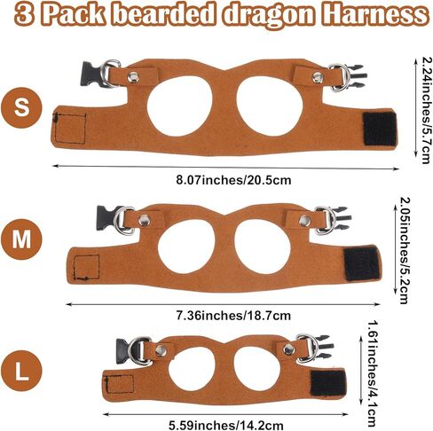 4 PCS Harness and Leash Set, Adjustable Soft Leather Bearded Dragon Leash and Harness Set for Small Animals, Reptiles, Squirrels, Rats (Brown, Black, Silver) in Kuwait