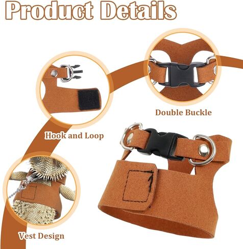 4 PCS Harness and Leash Set, Adjustable Soft Leather Bearded Dragon Leash and Harness Set for Small Animals, Reptiles, Squirrels, Rats (Brown, Black, Silver) in Kuwait