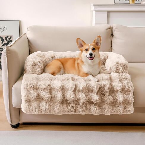 Dog Bed for Couch, Calming Dog Couch Bed for Small Medium Dogs, Fluffy Faux Fur Fuzzy Washable Pet Sofa Covers Protector Mat Pad for Pets Cats Puppy in Kuwait