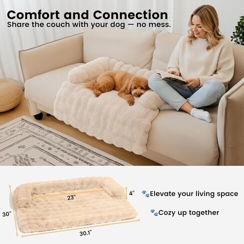 Dog Bed for Couch, Calming Dog Couch Bed for Small Medium Dogs, Fluffy Faux Fur Fuzzy Washable Pet Sofa Covers Protector Mat Pad for Pets Cats Puppy in Saudi Arabia