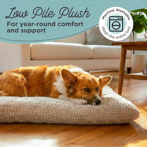 Best Friends by Sheri Comfy Crate Sleeper Mat - سرير كلب فخم منخفض الوبر، مقاس 91.44 سم × 60.96 سم، صناديق كبيرة وكبيرة جدًا، يصل وزنها إلى 70 رطلًا، يمكن غسلها في الغسالة، نمط متعرج، أويستر in Kuwait