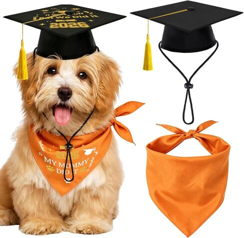 3 PCS Dog Graduation Costume Set Include 2026 Black Pet Graduation Cap and Bandana with Tassels for Dogs Cats Party Dress Costume Accessory in Kuwait
