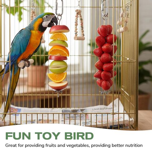 2 Pcs Bird Cage Food Holders, Stainless Steel Bird Feeder for Cage Parrot Foods Fruit Vegetable Stick Holder with Hook for Parakeets, Budgies, Macaws (2 Sizes) in Kuwait