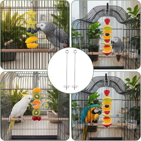 2 Pcs Bird Cage Food Holders, Stainless Steel Bird Feeder for Cage Parrot Foods Fruit Vegetable Stick Holder with Hook for Parakeets, Budgies, Macaws (2 Sizes) in Kuwait