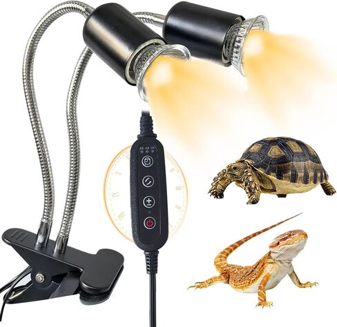 BNOSDM Reptile Heat Lamp, UVA UVB Light for Aquarium Turtle Tank, Reptile Lamp Fixture with 2 * 50W Basking Light and 360° Rotatable Timing & Dimming, Tortoise Heat Lamp for Turtle Lizard Snake Chick in Kuwait