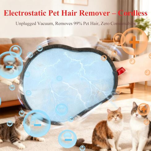 1 Pack Pet Hair Removal Glove with upgraded electrostatic tech for couches, carpets & clothes. Magic Brush for gentle pet massage and deshedding. Pet Hair Glove, reusable and washable for home clean in Kuwait