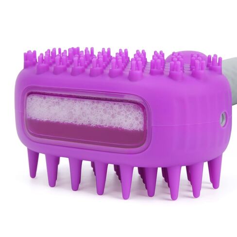 Pet Dog Bath Brush, 2 in 1 Silicone Brush Bathing Grooming Massage Brush with 6.8oz Shampoo Dispenser for Long & Short Haired Dogs Cats Shower in Kuwait