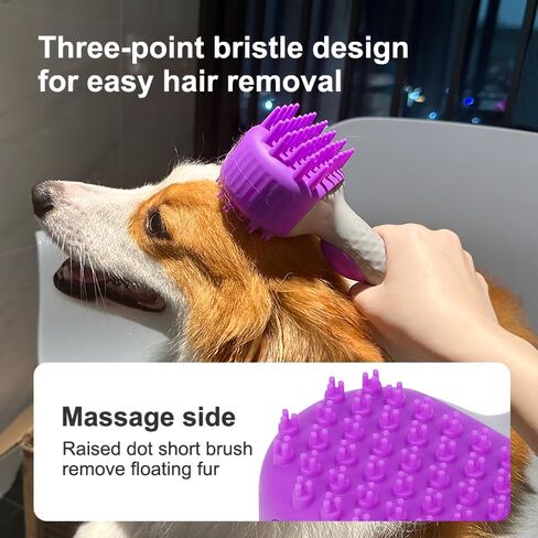 Pet Dog Bath Brush, 2 in 1 Silicone Brush Bathing Grooming Massage Brush with 6.8oz Shampoo Dispenser for Long & Short Haired Dogs Cats Shower in Kuwait