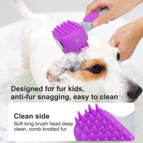 Pet Dog Bath Brush, 2 in 1 Silicone Brush Bathing Grooming Massage Brush with 6.8oz Shampoo Dispenser for Long & Short Haired Dogs Cats Shower in Kuwait