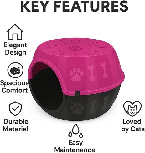 Cat Cave - Cozy Cat Bed Cave for Relaxation, Durable Plastic Cat Houses for Indoor Cats, Modern Design, Easy to Clean, Loved by Cats, Large 12.5" H x 20" L x 15.3" W. in Kuwait