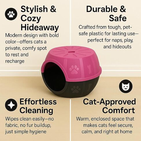 Cat Cave - Cozy Cat Bed Cave for Relaxation, Durable Plastic Cat Houses for Indoor Cats, Modern Design, Easy to Clean, Loved by Cats, Large 12.5" H x 20" L x 15.3" W. in Kuwait