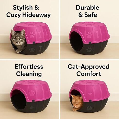 Cat Cave - Cozy Cat Bed Cave for Relaxation, Durable Plastic Cat Houses for Indoor Cats, Modern Design, Easy to Clean, Loved by Cats, Large 12.5" H x 20" L x 15.3" W. in Kuwait
