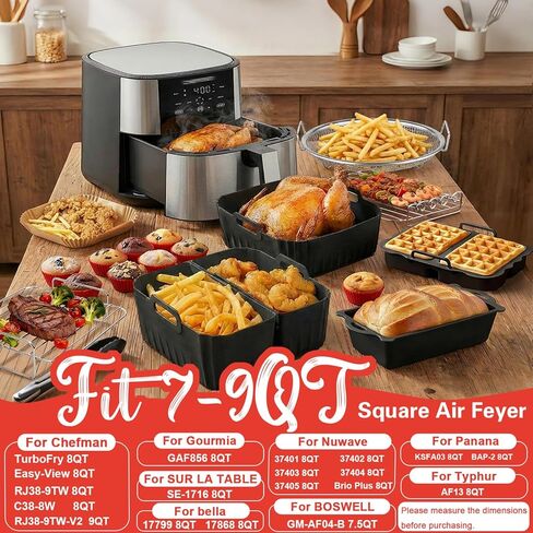 Air Fryer Accessories for Chefman 8Qt 9Qt, Gourmia, Typhur, Nuwave, 7-9QT Air Fryer Silicone Liners Accessories Set 2-In-1 Silicone Liners, Paper Liners, Grill Racks Basket, Muffin Molds in Kuwait
