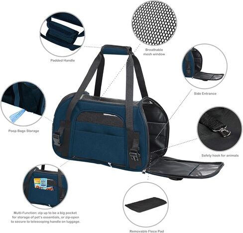 Dog Purse Carrier for Small Dogs, Soft-Sided Tote Bags with Pocket Dog Travel Supplies Portable Dog Sling with Anti-Slip Bottom (Navy Blue-17in) in Kuwait
