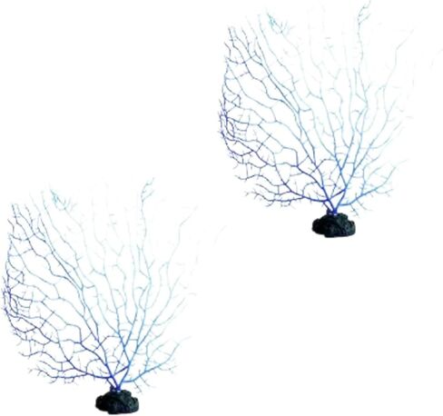 2 Pcs Blue Artificial Coral Branch Faux Aquariums Ornament Fish Tanks Landscape Sea Fan Decorations Artificial Coral Branch Aquarium Décor in Kuwait