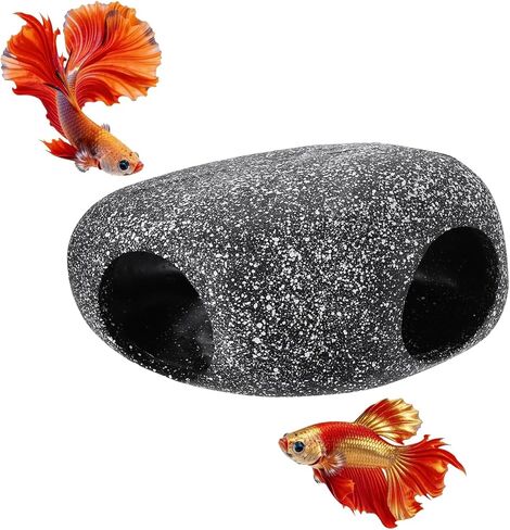 Aquarium Decorations Rocks, 5.9x4.4x4.6 Inch Betta Hide Resin Realistic Fish Tank Ornaments, 2Pcs(Grey), Intended for Small Fish/Shrimp/Guppy in Saudi Arabia