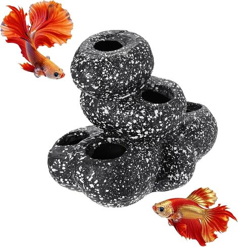 Aquarium Decorations Rocks, 5.9x4.4x4.6 Inch Betta Hide Resin Realistic Fish Tank Ornaments, 2Pcs(Grey), Intended for Small Fish/Shrimp/Guppy in Saudi Arabia