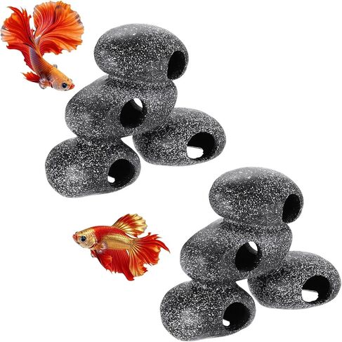 Aquarium Decorations Rocks, 5.9x4.4x4.6 Inch Betta Hide Resin Realistic Fish Tank Ornaments, 2Pcs(Grey), Intended for Small Fish/Shrimp/Guppy in Saudi Arabia