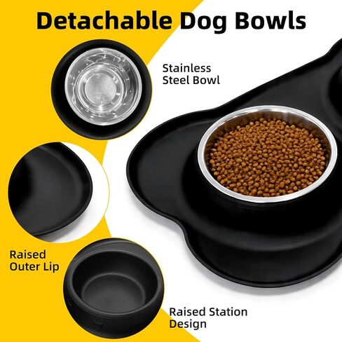 Double Stainless Steel Dog Bowls with Non-Slip Silicone Mat, Extra Small Puppy Food and Water Bowl Set, Spill Proof & Dishwasher Safe Pet Feeding Bowls for Small Dogs and Cats Under 8 lbs,BL (Black) in Kuwait