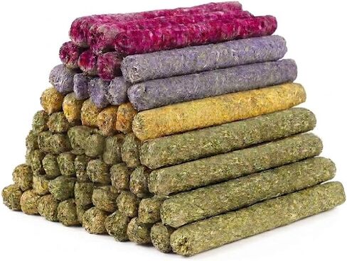 40 Pcs Natural Rabbit Chew Sticks Timothy Hay Sticks Mixing Flowers, Roses, Calendula and Forget Me Not Flowers Organic Treats for Guinea Pigs, Chinchillas, Hamsters Dental Health & Digestion in Kuwait