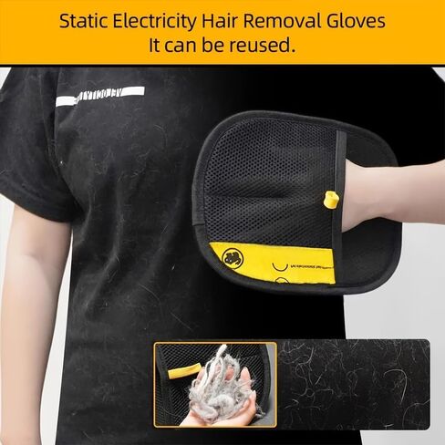 1pc Upgraded Large-Size Pet Static Hair Removal Gloves | Black Polypropylene for cat Grooming Gloves with Yellow Accents, Highly Effective in Removing Fur and Dander in Kuwait