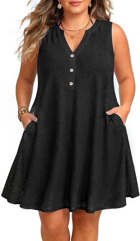 Pinup Fashion Plus Size Swimsuit Cover Up Women - Hollow Out Sleeveless Beach Cover Dress with Pockets in Saudi Arabia